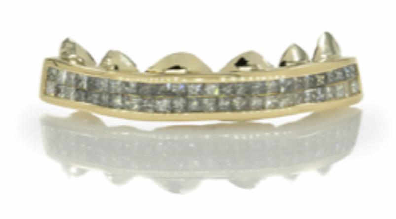 2 Channel Diamond Setting Gold Grillz